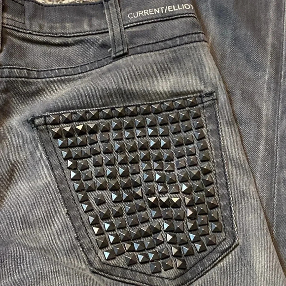 Current/Elliott Skinny Low/Waist Jeans “Bleach Out Night/Studs” - Picture 7 of 10